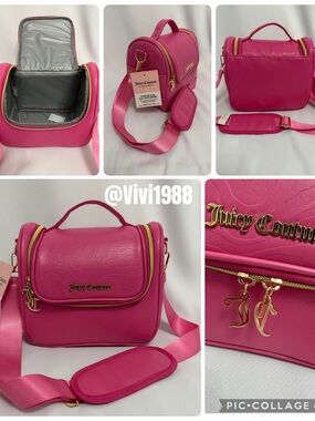 Juicy Couture Hot Pink Lunch Cooler Bag with Gold Hardware